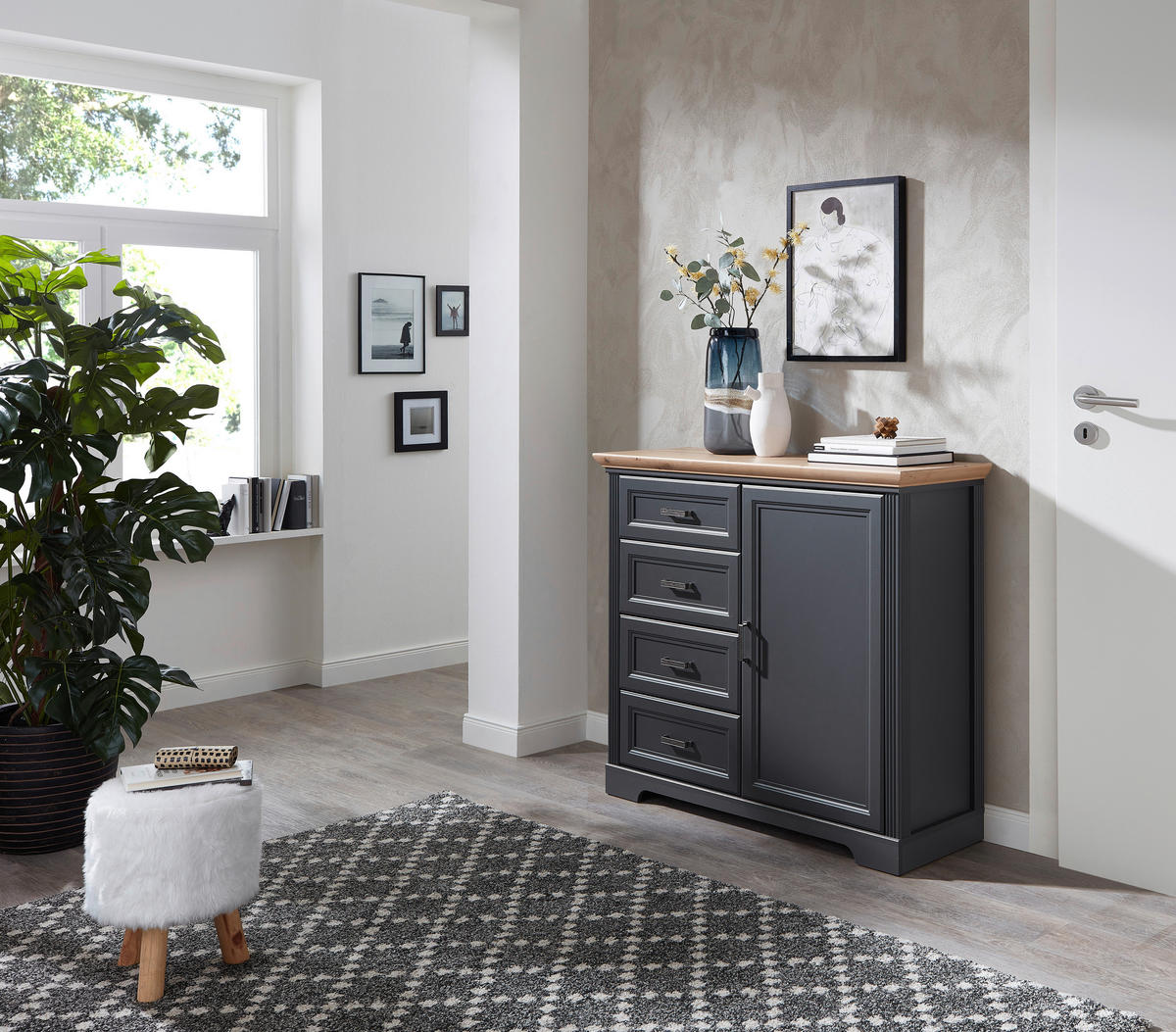 KOMMODE , 115/102/41 cm, 4 Schublade(n)  - Schwarz/Graphitfarben, Design, Holzwerkstoff/Metall (115/102/41cm) - Landscape