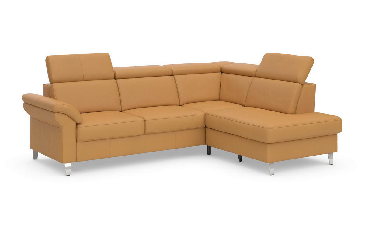 ECKSOFA 245/194 cm ARNGAST E in Echtleder Currygelb Kopfteilverstellung  245/194 cm  - Chromfarben/Currygelb, Basics, Leder/Textil (245/194cm) - Sit & More