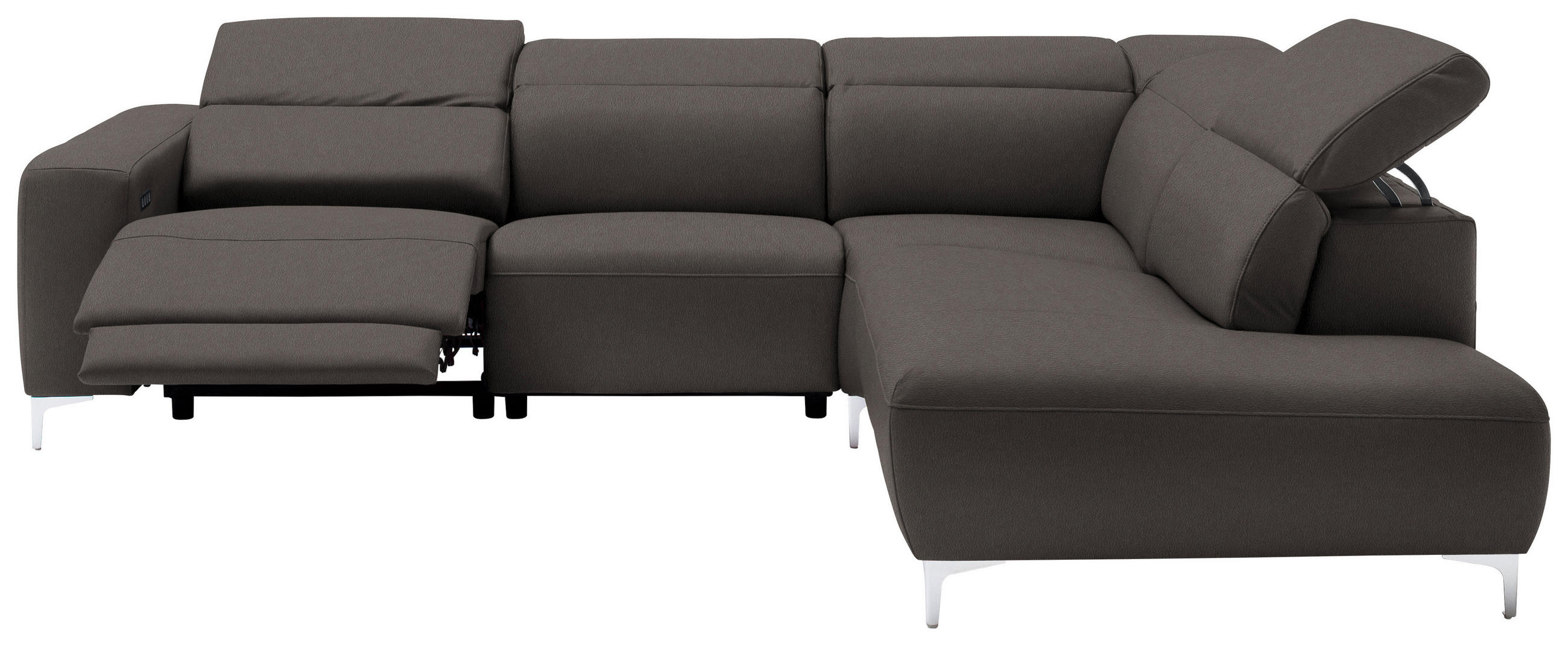 ECKSOFA Grau Echtleder  - Chromfarben/Grau, Design, Leder/Metall (290/223cm) - Pure Home Lifestyle