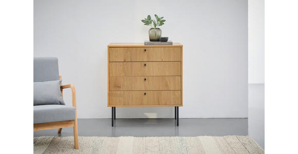 KOMMODE Line in 80/85/40 cm - Eichefarben/Schwarz, Design, Holzwerkstoff/Metall (80/85/40cm) - Carryhome