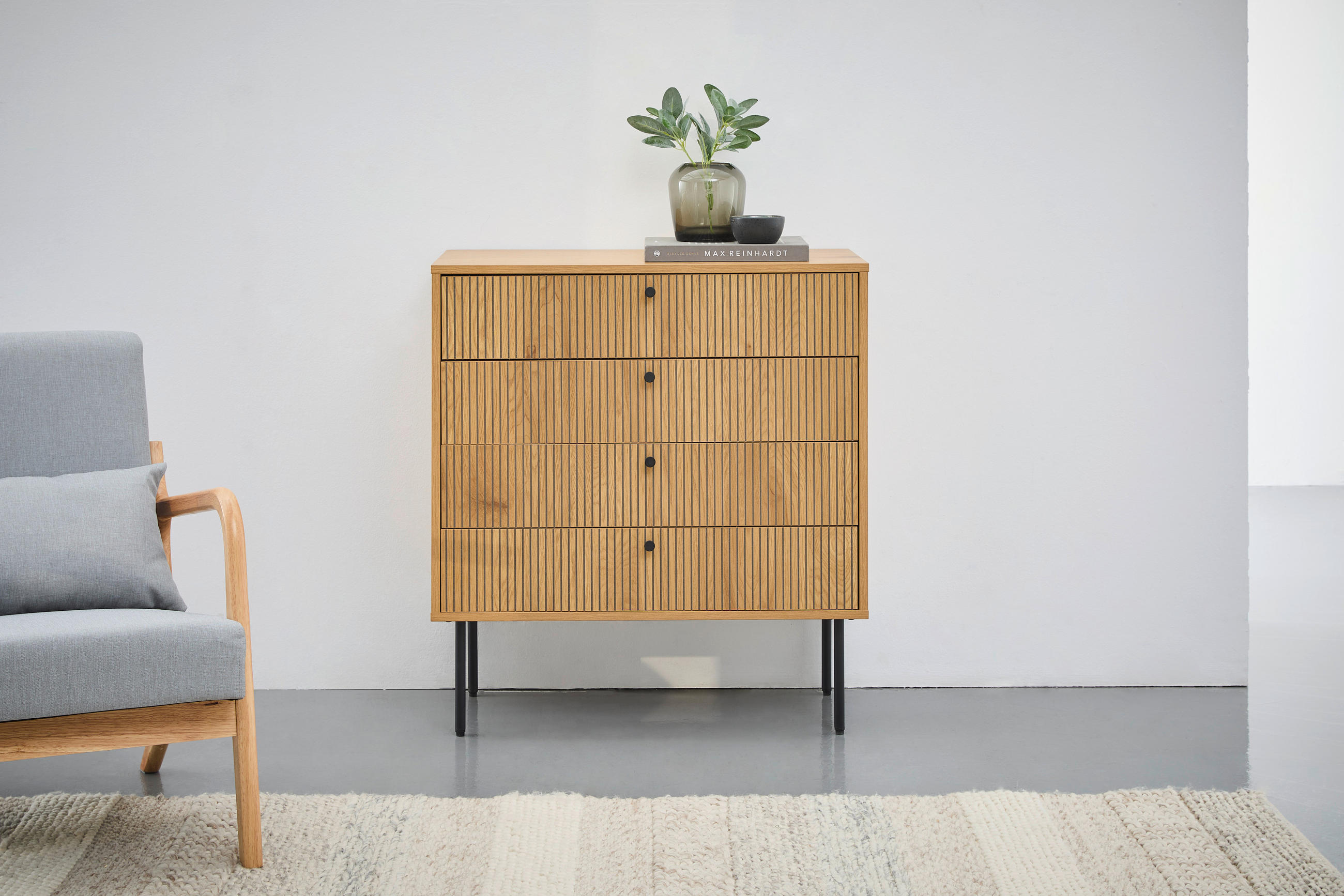 KOMMODE Line  in 80/85/40 cm  - Eichefarben/Schwarz, Design, Holzwerkstoff/Metall (80/85/40cm) - Carryhome