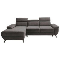 ECKSOFA in Velours Anthrazit  - Anthrazit/Silberfarben, Modern, Textil/Metall (182/262cm) - Trendmanufaktur