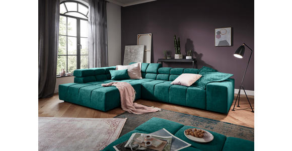 ECKSOFA  in Velours Petrol  213/317 cm  - Petrol/Schwarz, Design, Kunststoff/Textil (213/317cm) - Hom`in