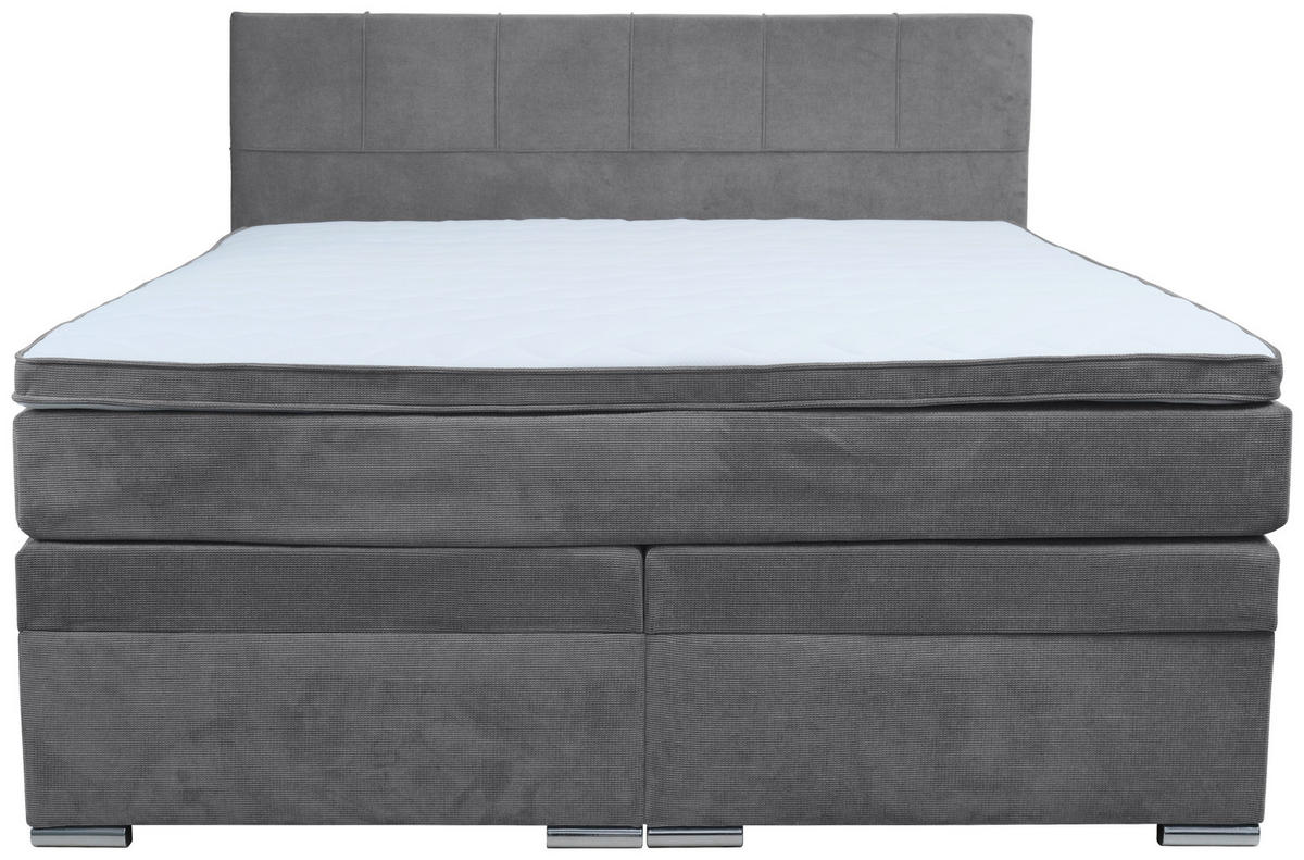 BOXSPRINGBETT 180/200 cm  in Grau, Hellgrau  - Chromfarben/Hellgrau, Design, Holz/Holzwerkstoff (180/200cm) - Boxxx