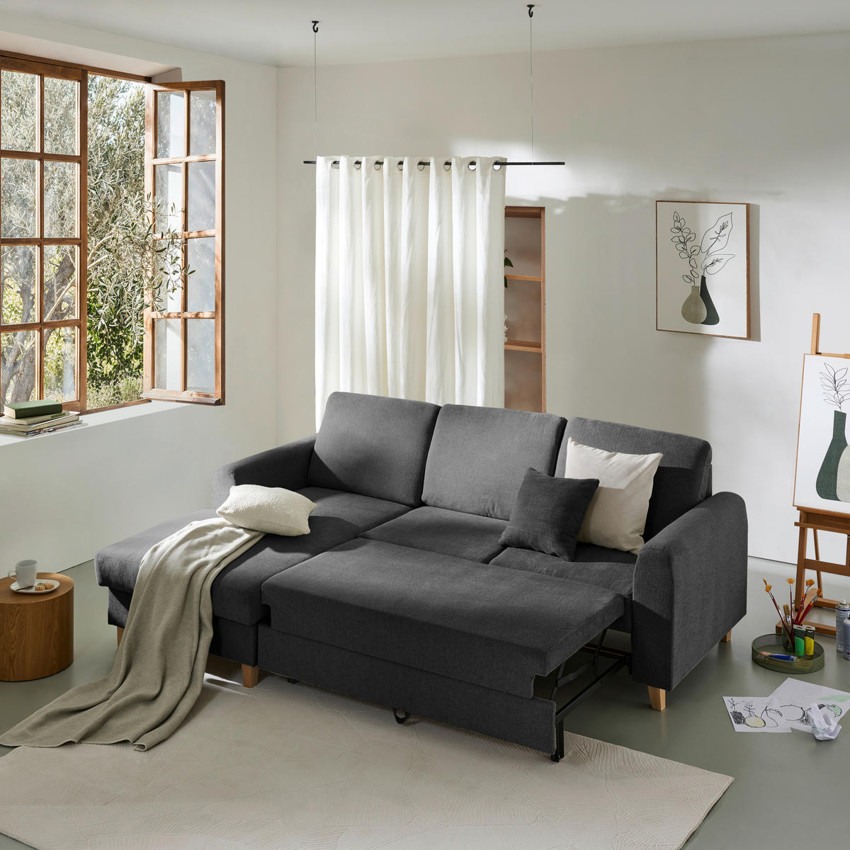 HÖRNSOFFA i flatväv antracit  - bokfärgad/antracit, Klassisk, trä/textil (166/241cm) - MID.YOU