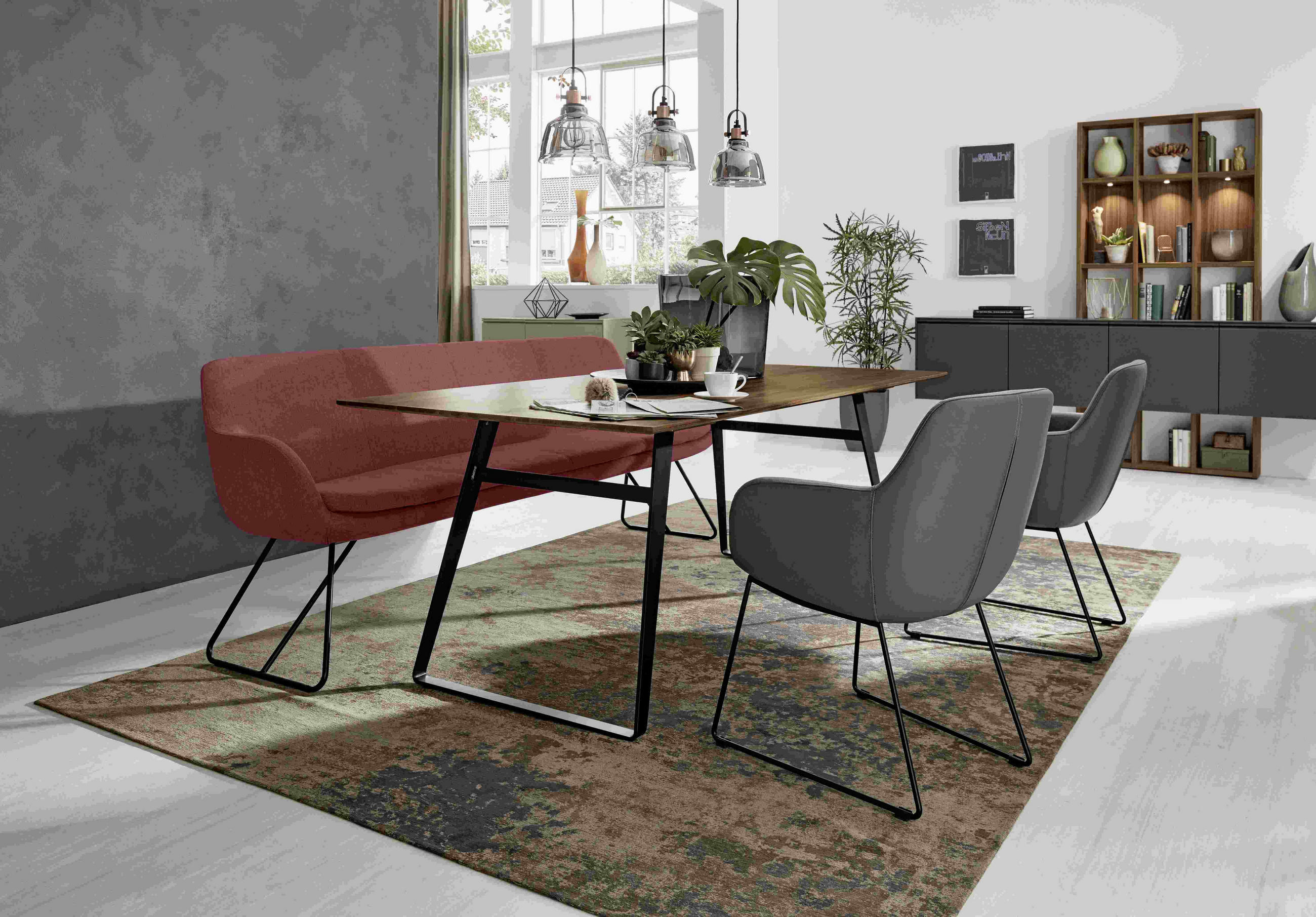 SITZBANK 220/87/65 cm Webstoff Bordeaux Metall  - Bordeaux/Schwarz, Design, Textil/Metall (220/87/65cm) - Musterring