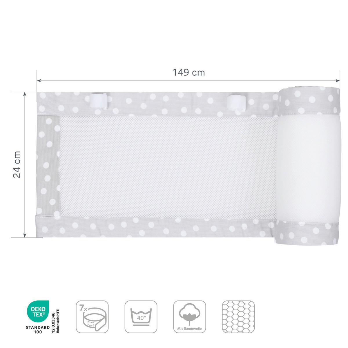 NESTCHEN babybay Nestchen 3D Mesh  - Hellgrau, Basics, Naturmaterialien (149/24/2cm) - Tobi