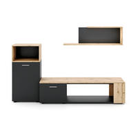 WOHNWAND 3-teilig  in Schwarz, Eiche Wotan  200/160/40 cm  - Silberfarben/Eiche Wotan, Design, Holzwerkstoff/Kunststoff (200/160/40cm) - MID.YOU