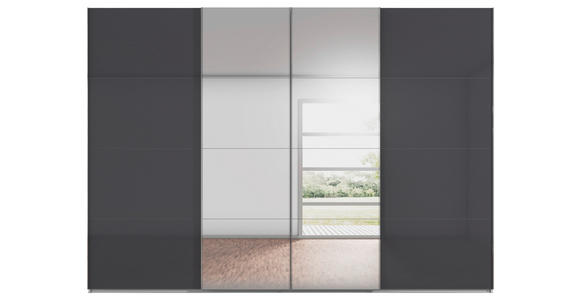 SCHWEBETÜRENSCHRANK  in Schwarz, Seidengrau  - Chromfarben/Seidengrau, Design, Glas/Holzwerkstoff (316/223/68cm) - Novel