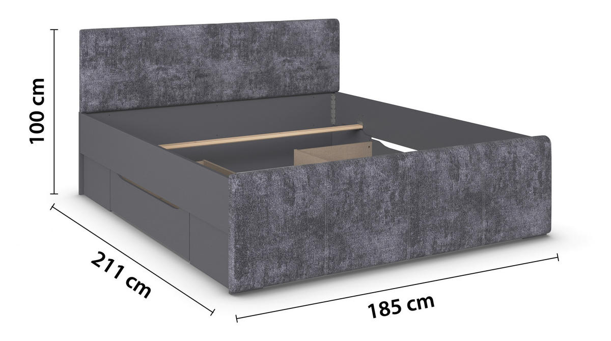 STAURAUMBETT 180/200 cm  in Grau   - Grau, Modern, Holzwerkstoff/Textil (180/200cm) - Rauch Möbel