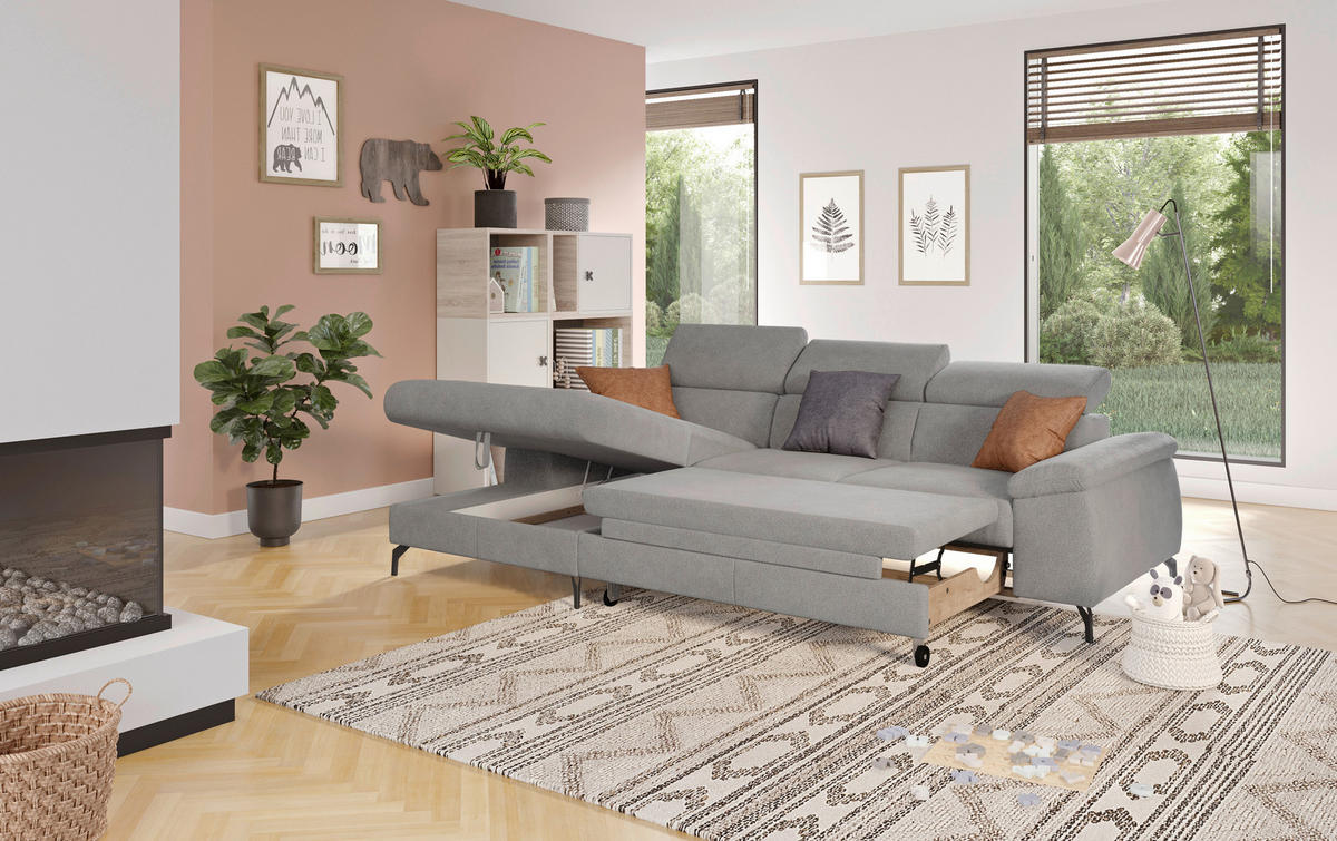 ECKSOFA in Webstoff Hellgrau  - Hellgrau/Schwarz, Design, Textil/Metall (166/244cm) - Livetastic