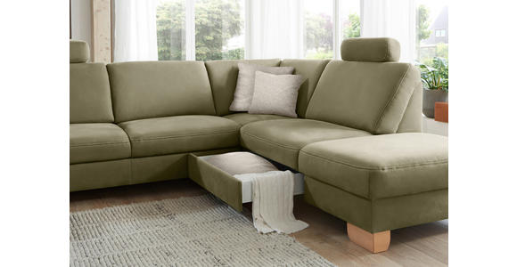 ECKSOFA in Mikrofaser Hellgrün  286/236 cm  - Wildeiche/Beige, Natur, Holz/Textil (286/236cm) - Voleo