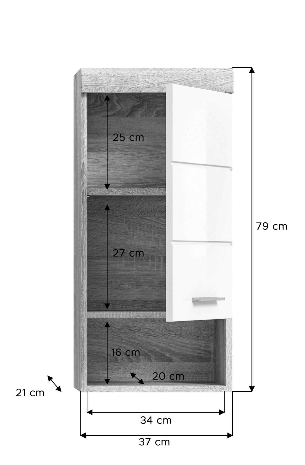 VISEČA OMARA 37/79/24 cm  - barve hrasta/bela, Moderno, umetna masa/leseni material (37/79/24cm) - MID.YOU