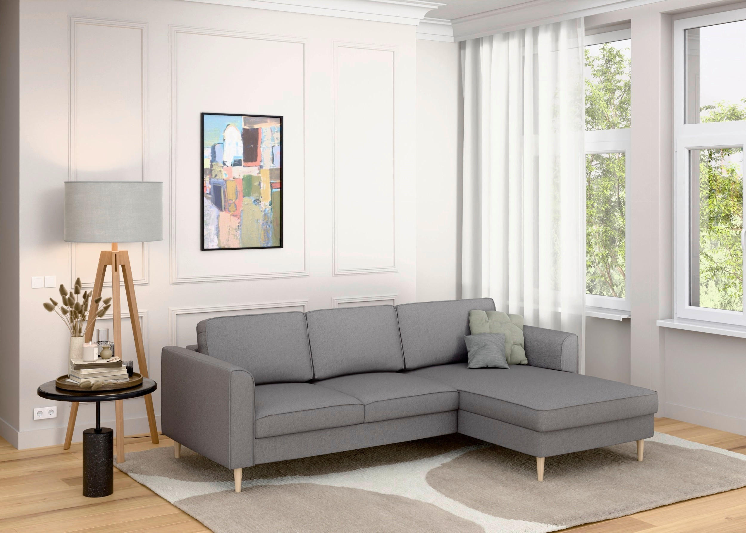 ECKSCHLAFSOFA  mit Bettkasten erhältlich, Sitzqualitäten, Schlafen auf Sitzhöhe, Bettfunktion erhältlich, Rücken echt, Armteil links, Armteil rechts Struktur Anthrazit  - Anthrazit/Buchefarben, MODERN, Holz/Textil (232/161cm) - Trendmanufaktur