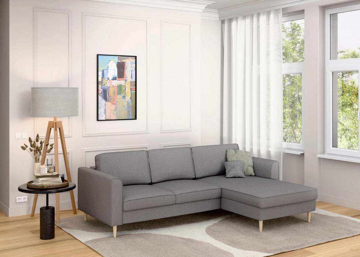 ECKSCHLAFSOFA  mit Bettkasten erhältlich, Sitzqualitäten, Schlafen auf Sitzhöhe, Bettfunktion erhältlich, Rücken echt, Armteil links, Armteil rechts Struktur Anthrazit  - Anthrazit/Buchefarben, MODERN, Holz/Textil (232/161cm) - Trendmanufaktur