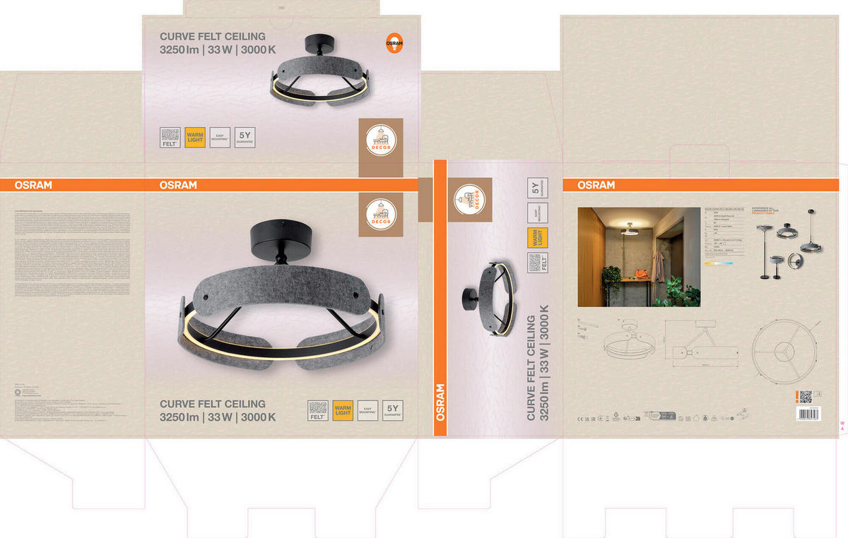 LED-DECKENLEUCHTE 43/25,5 cm   - Dunkelgrau, Basics, Kunststoff/Textil (43/25,5cm) - Osram