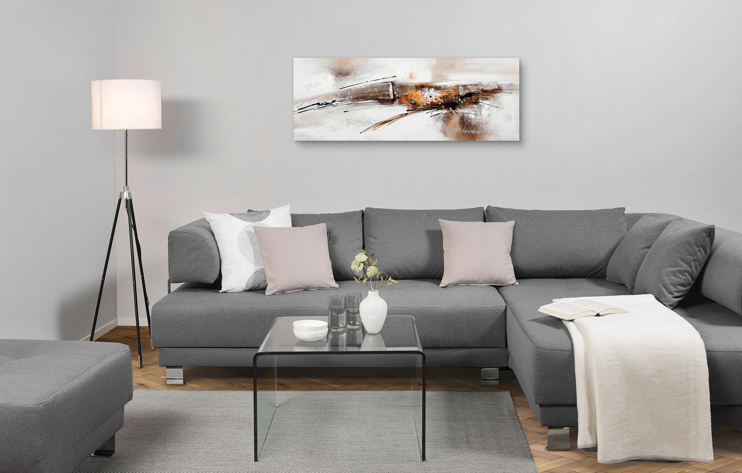 ÖLGEMÄLDE Abstraktes 150/55 cm  - Braun/Weiß, Design, Holz/Textil (150/55cm) - Monee