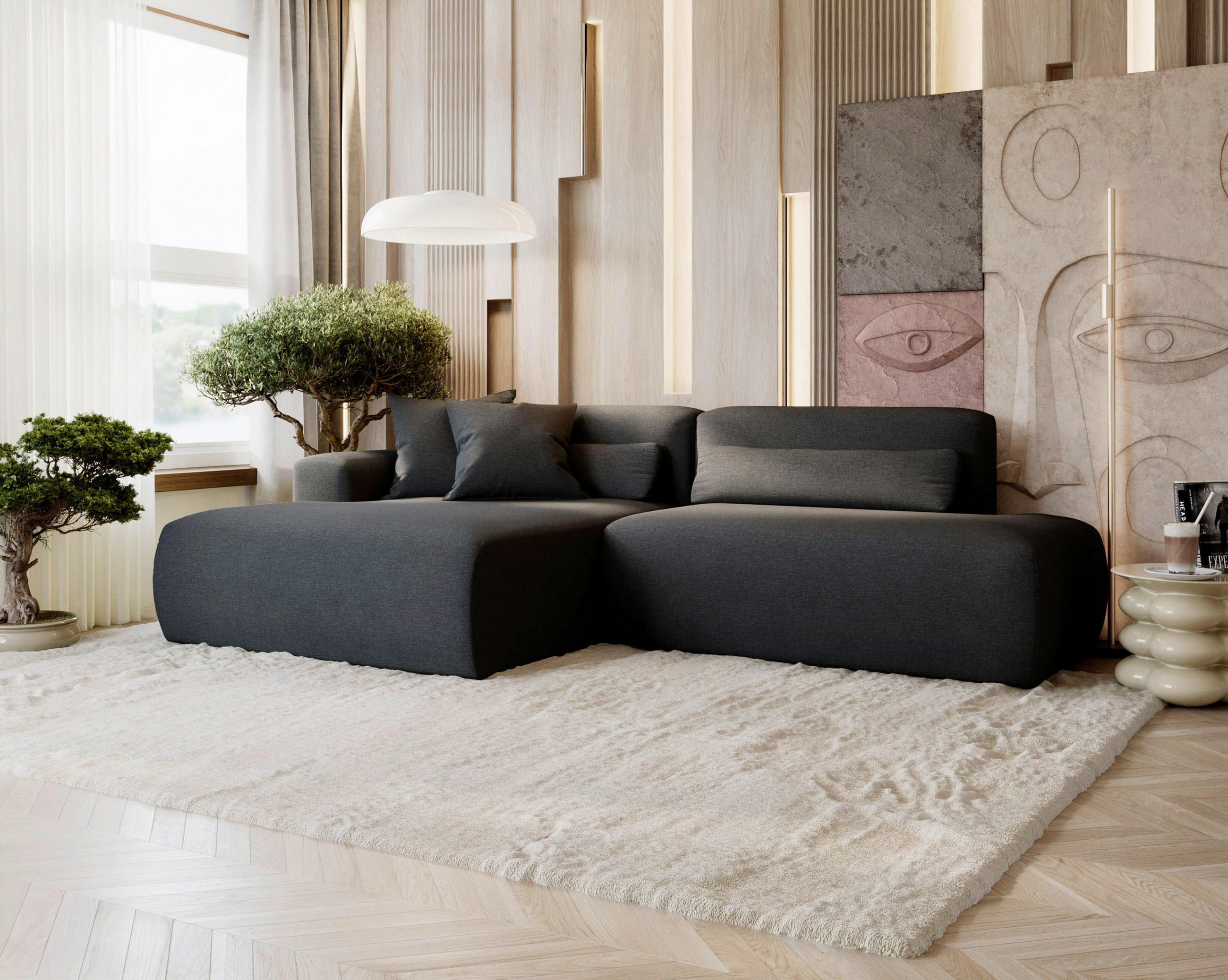 ECKSOFA Chenille Anthrazit  - Anthrazit/Schwarz, Design, Kunststoff/Textil (160/284cm) - Livetastic