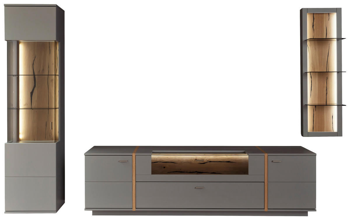 SZEKRÉNYSOR szürke, tölgyfa színű  - tölgyfa színű/fekete, Design, műanyag/faalapú anyag (316/207/50cm) - MID.YOU