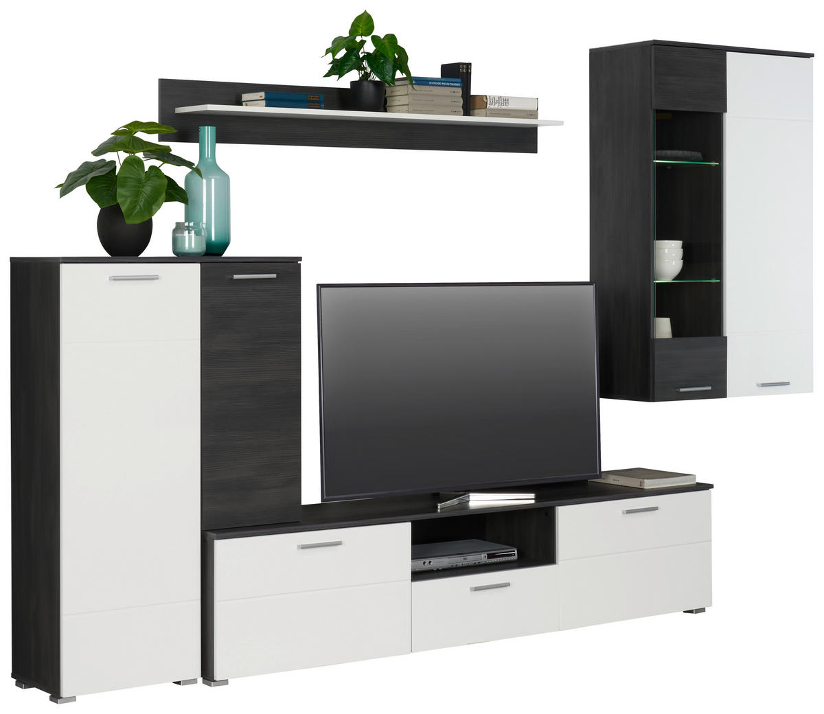 HYLLKOMBINATION  i svart, vit högglans  305/210/40 cm  - silver/vit högglans, Design, trämaterial/glas (305/210/40cm) - Ti'me