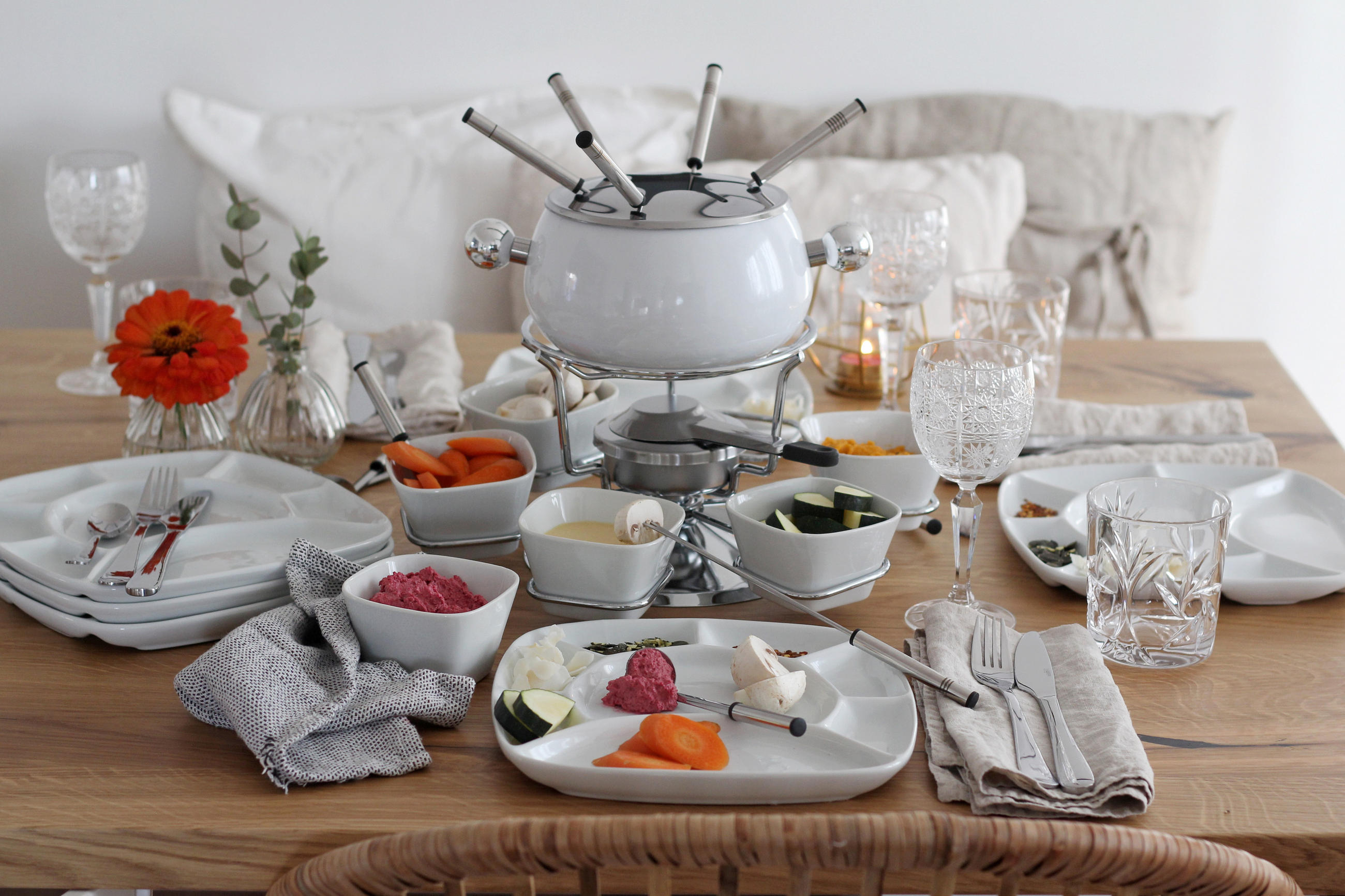 FONDUESET  - Weiß, Basics, Keramik/Metall (35,5/28/34,5cm) - Mäser