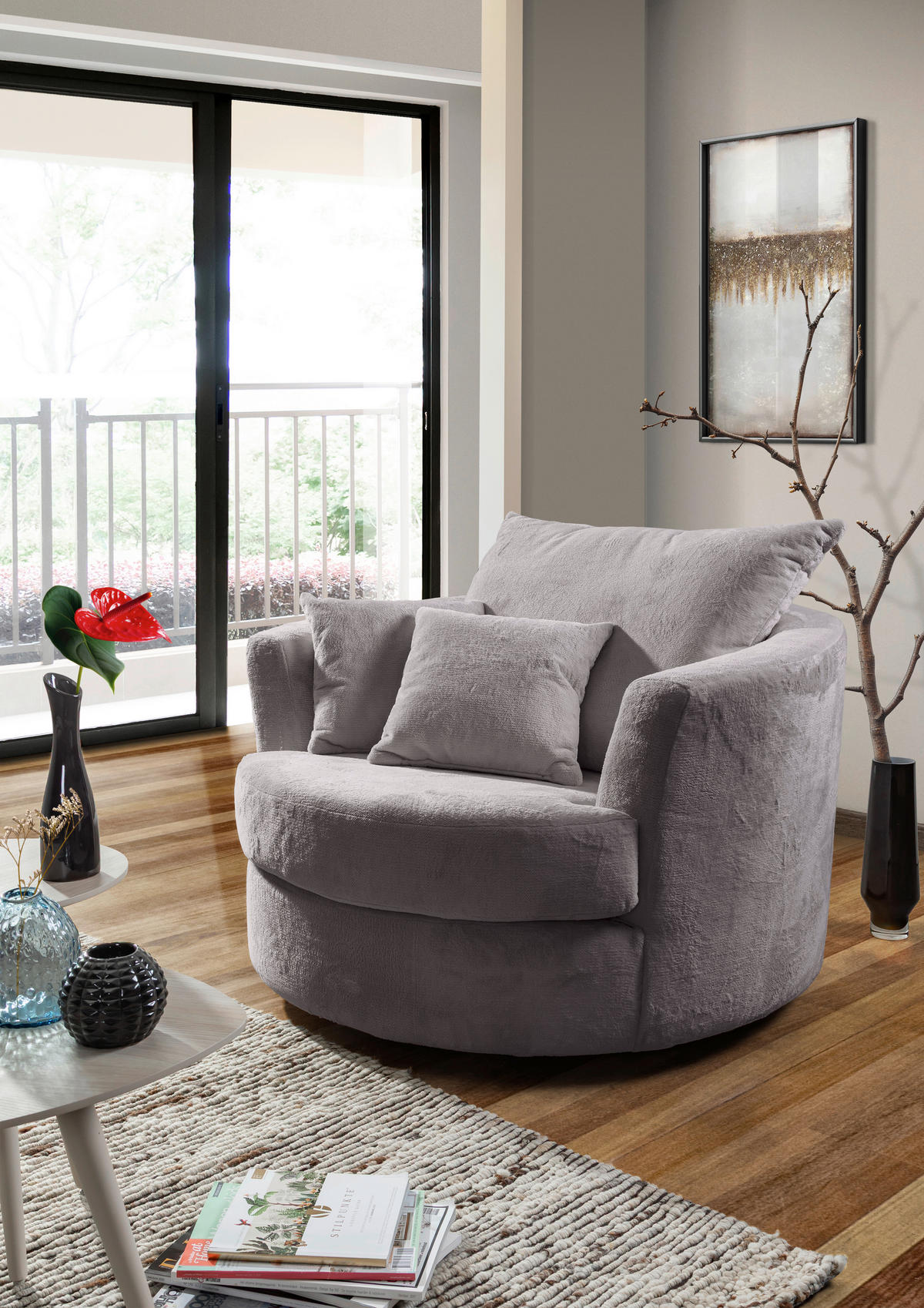 SESSEL in Plüsch Grau  - Schwarz/Grau, KONVENTIONELL, Textil/Metall (115/72/115cm) - Carryhome