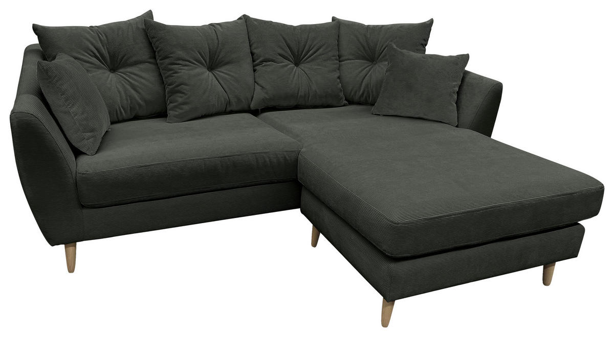 ECKSOFA Dunkelgrün Feincord  - Dunkelgrün/Buchefarben, KONVENTIONELL, Holz/Textil (211/154cm) - Carryhome