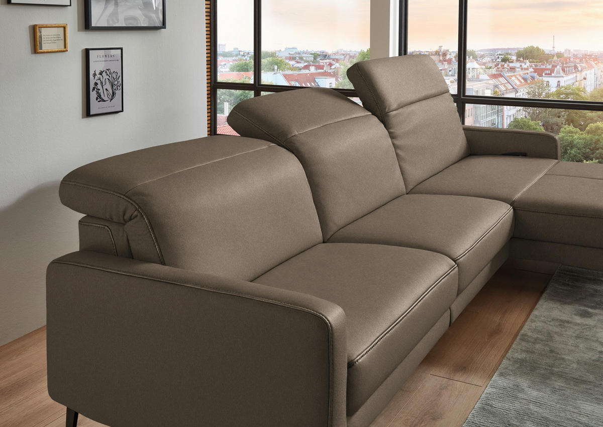 ECKSOFA  Echtleder Taupe  - Taupe/Schwarz, Design, Leder/Metall (323/179cm) - Dieter Knoll