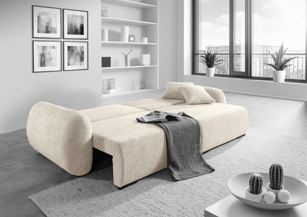 SCHLAFSOFA Flachgewebe Beige  inkl. Zierkissen, Rückenkissen, Bettkasten, Schlaffunktion, Rücken echt, Liegefläche im Originalstoff  - Beige/Schwarz, KONVENTIONELL, Kunststoff/Textil (250/74/92cm) - Carryhome