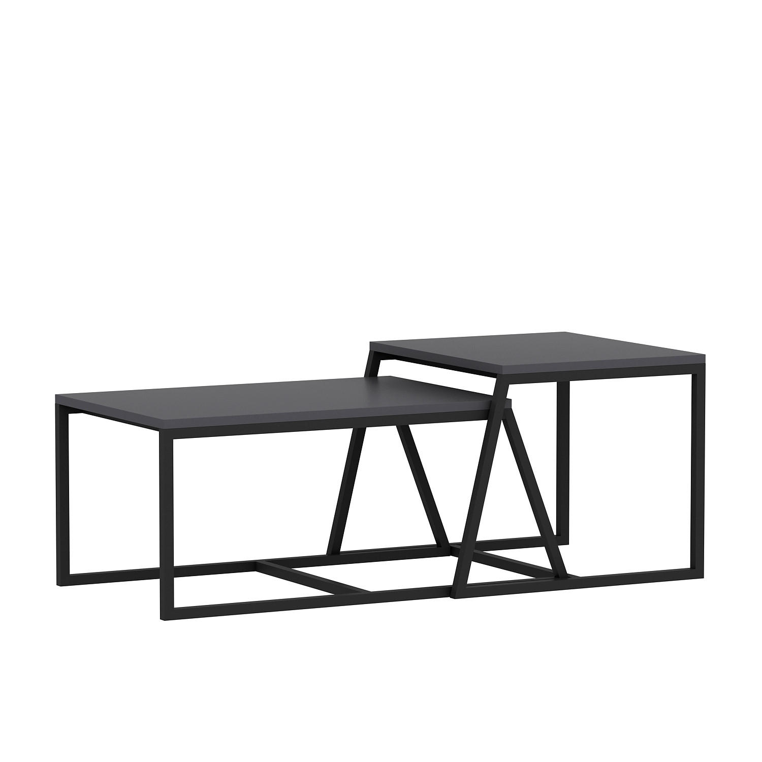 COUCHTISCHSET Minimal Couchtisch Anthrazit  - Anthrazit/Schwarz, Design, Holzwerkstoff/Metall - Livetastic