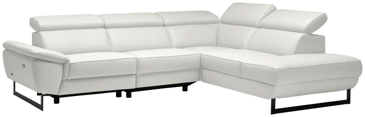 ECKSOFA in Echtleder Creme  - Creme/Schwarz, Design, Leder/Metall (281/225cm) - Celina Home