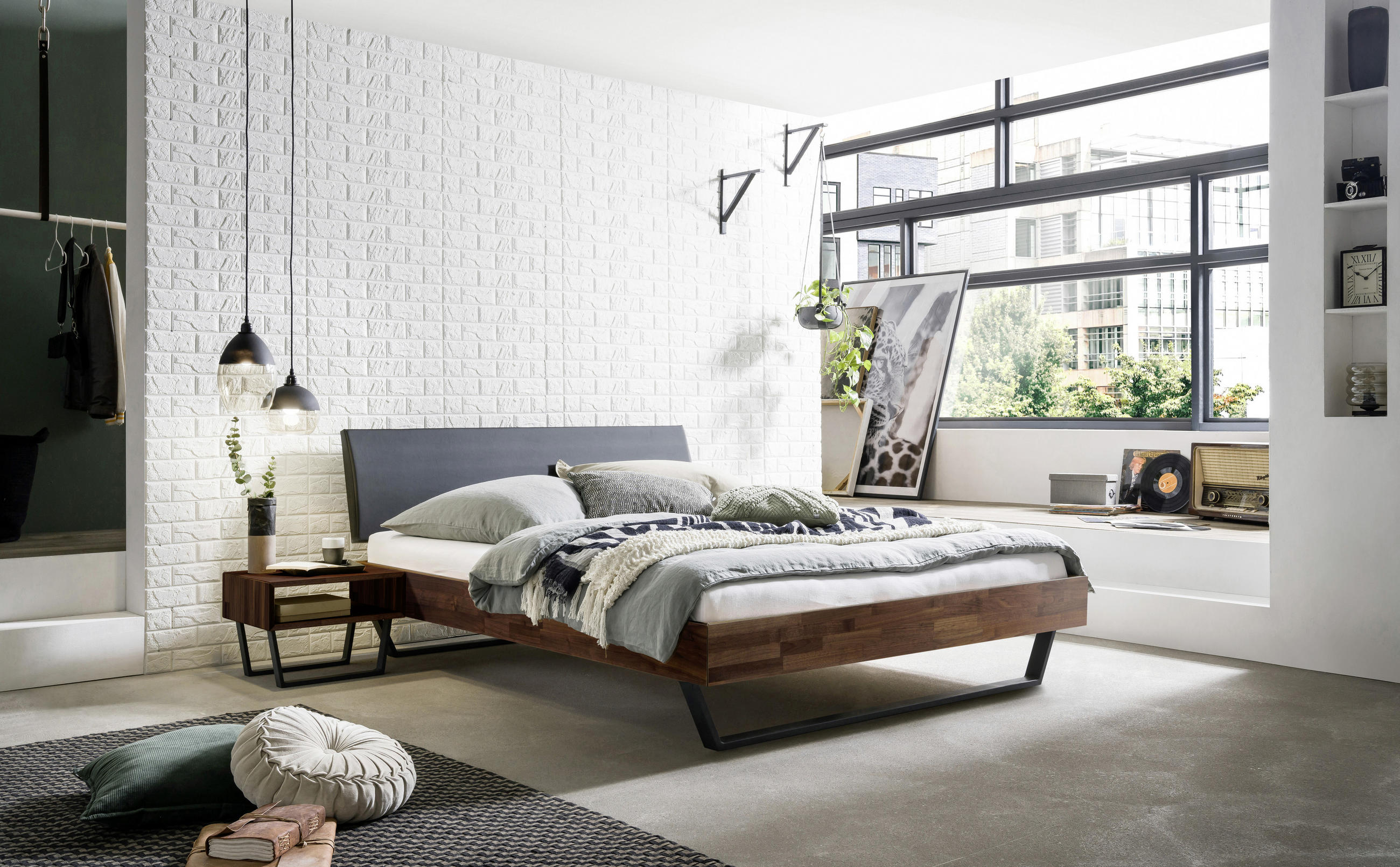 BETT 180/200 cm  in Nussbaumfarben  - Anthrazit/Nussbaumfarben, Design, Holz/Metall (180/200cm) - Hasena
