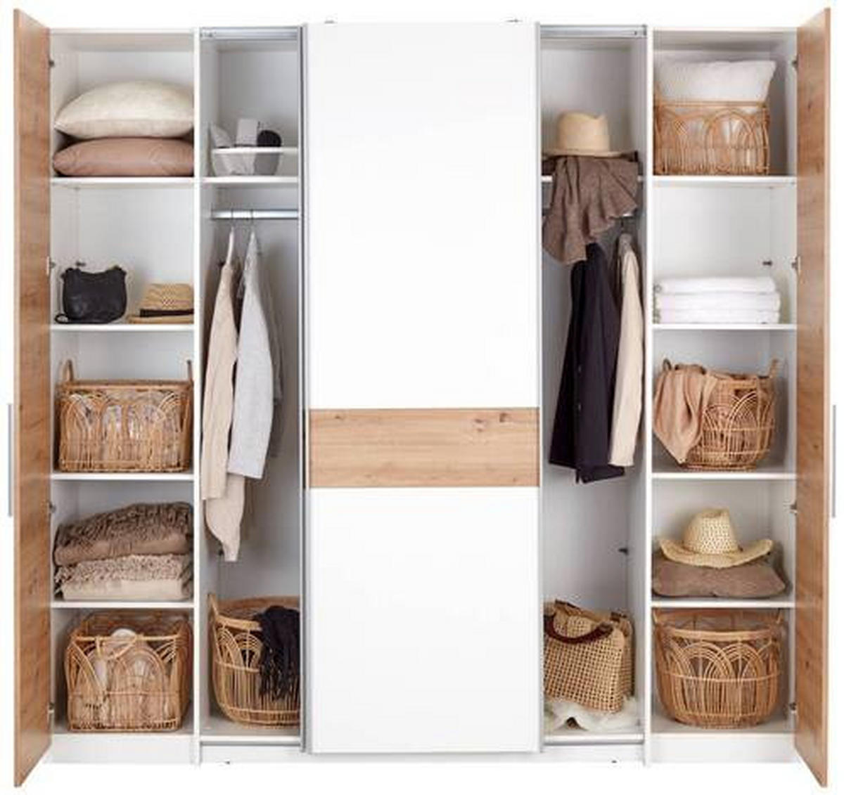 DREHTÜRENSCHRANK 215/215/62 cm 4-türig Weiß, Eiche Artisan  - Chromfarben/Weiß, KONVENTIONELL, Holzwerkstoff (215/215/62cm)