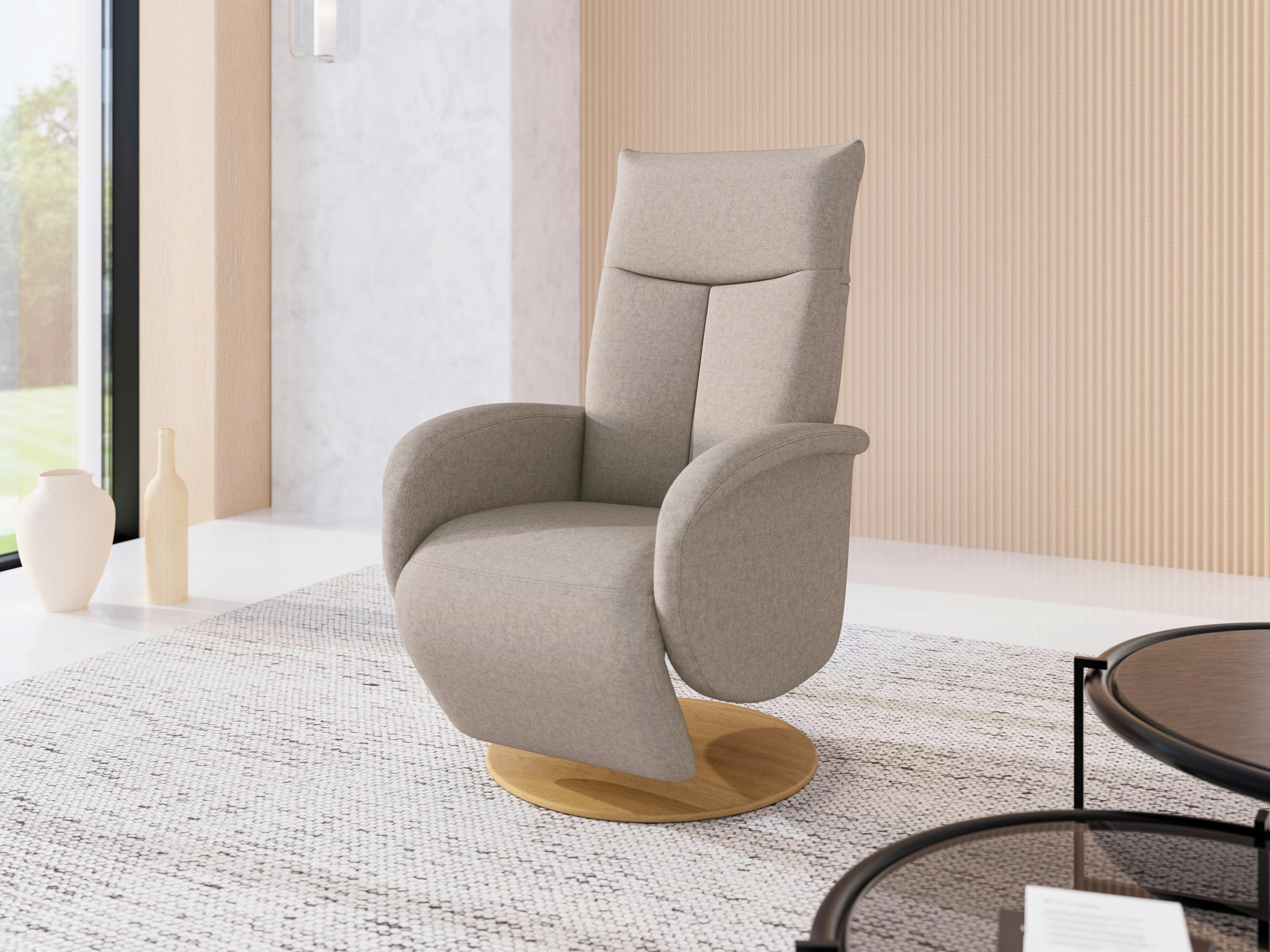 RELAXSESSEL Textil Taupe  - Taupe/Eichefarben, Konventionell, Holzwerkstoff/Textil (75/112/82cm) - Sit & More