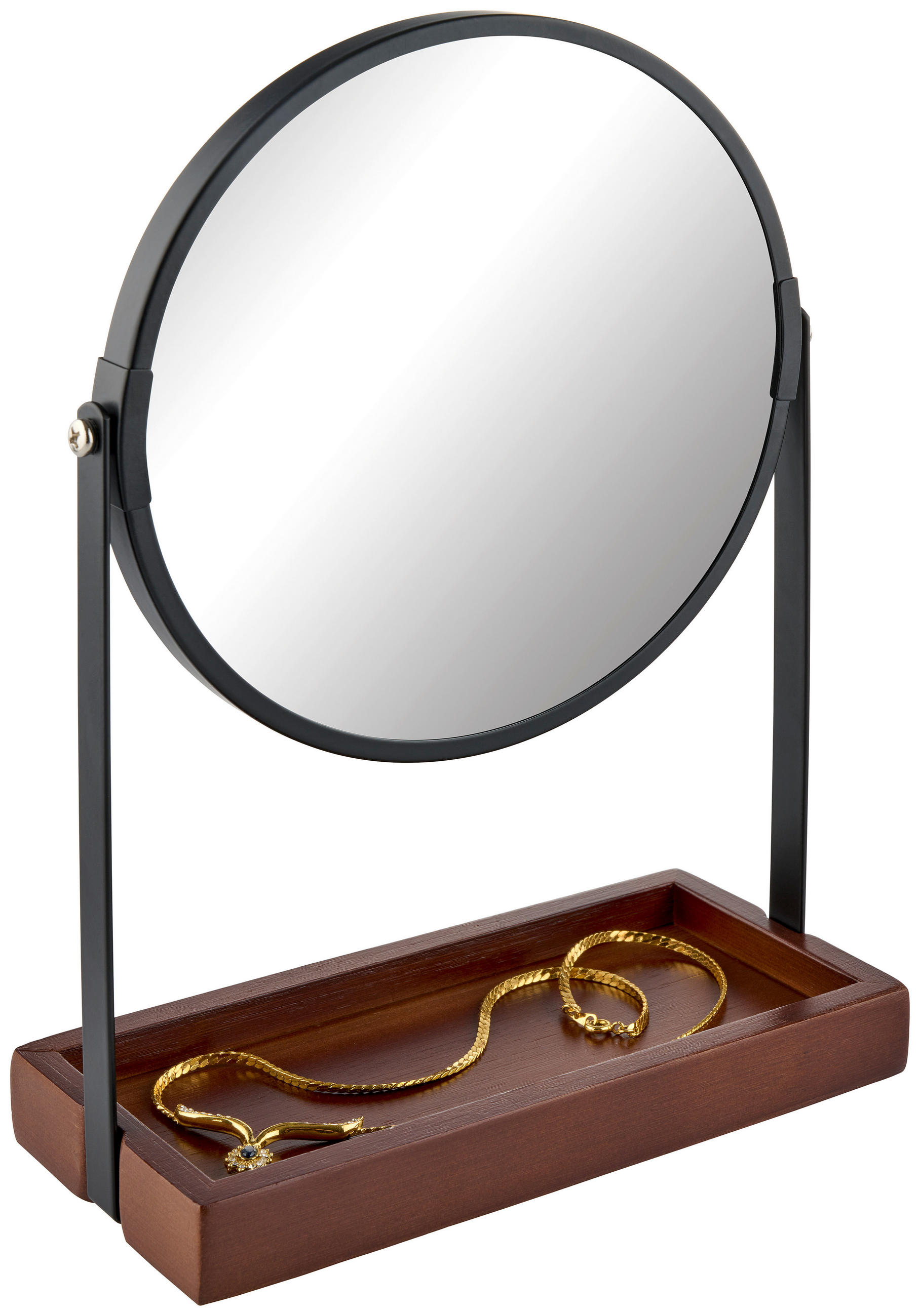 KOSMETICKÉ ZRCADLO, 17,5/25,5/8,2 cm - černá/barvy akácie, Basics, kov/dřevo (17,5/25,5/8,2cm) - Homeware