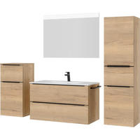 BADEZIMMER 5-teilig  in 191 cm  - Schieferfarben/Eichefarben, MODERN, Glas/Holzwerkstoff (191cm) - Nobilia