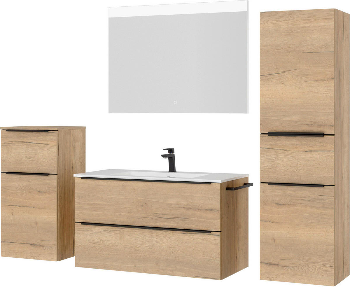BADEZIMMER 5-teilig  in 191 cm  - Schieferfarben/Eichefarben, MODERN, Glas/Holzwerkstoff (191cm) - Nobilia