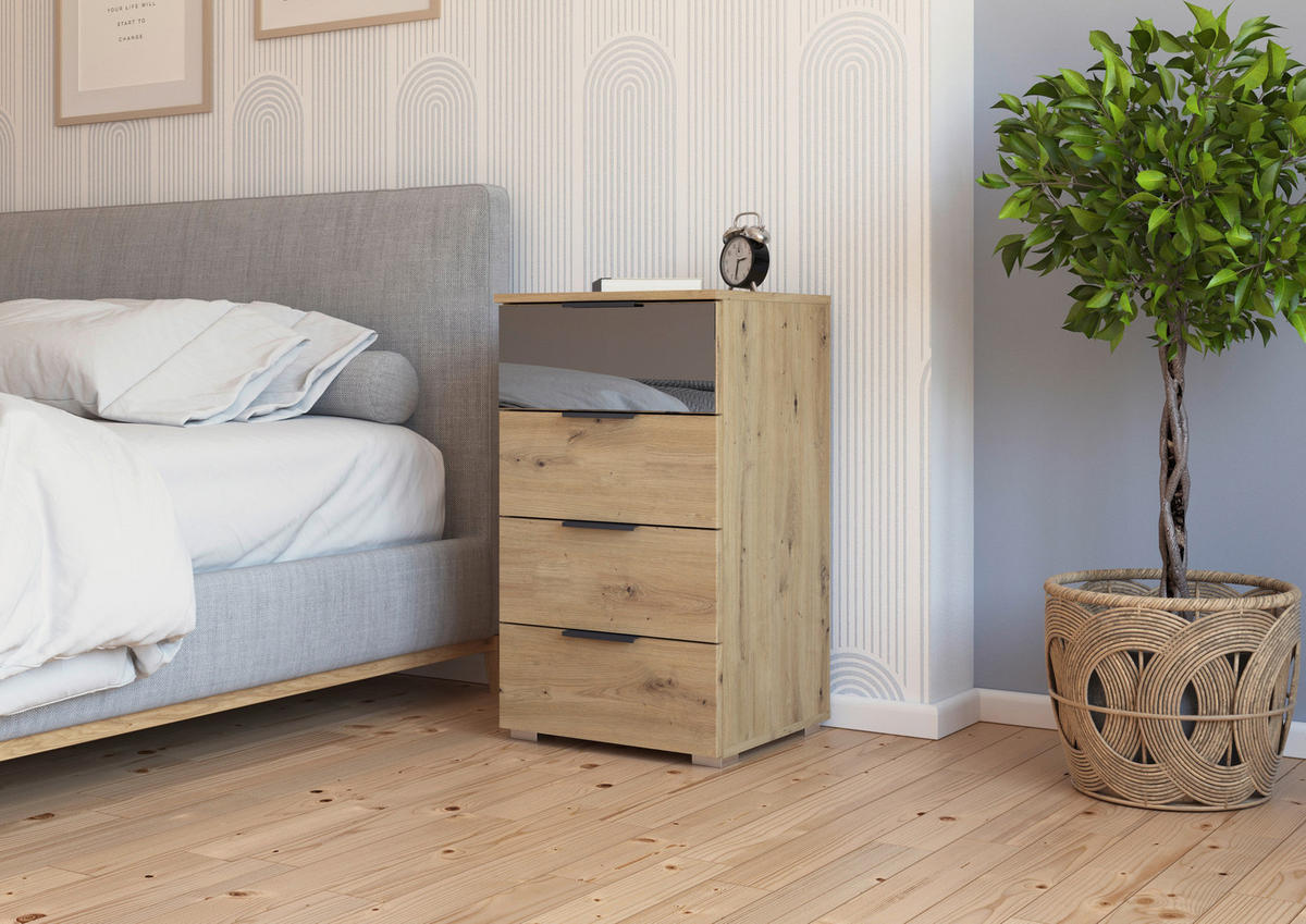 BYRÅ 40/81/42 cm  - aluminiumfärg/ek Artisan, Modern, metall/trämaterial (40/81/42cm) - Rauch Möbel