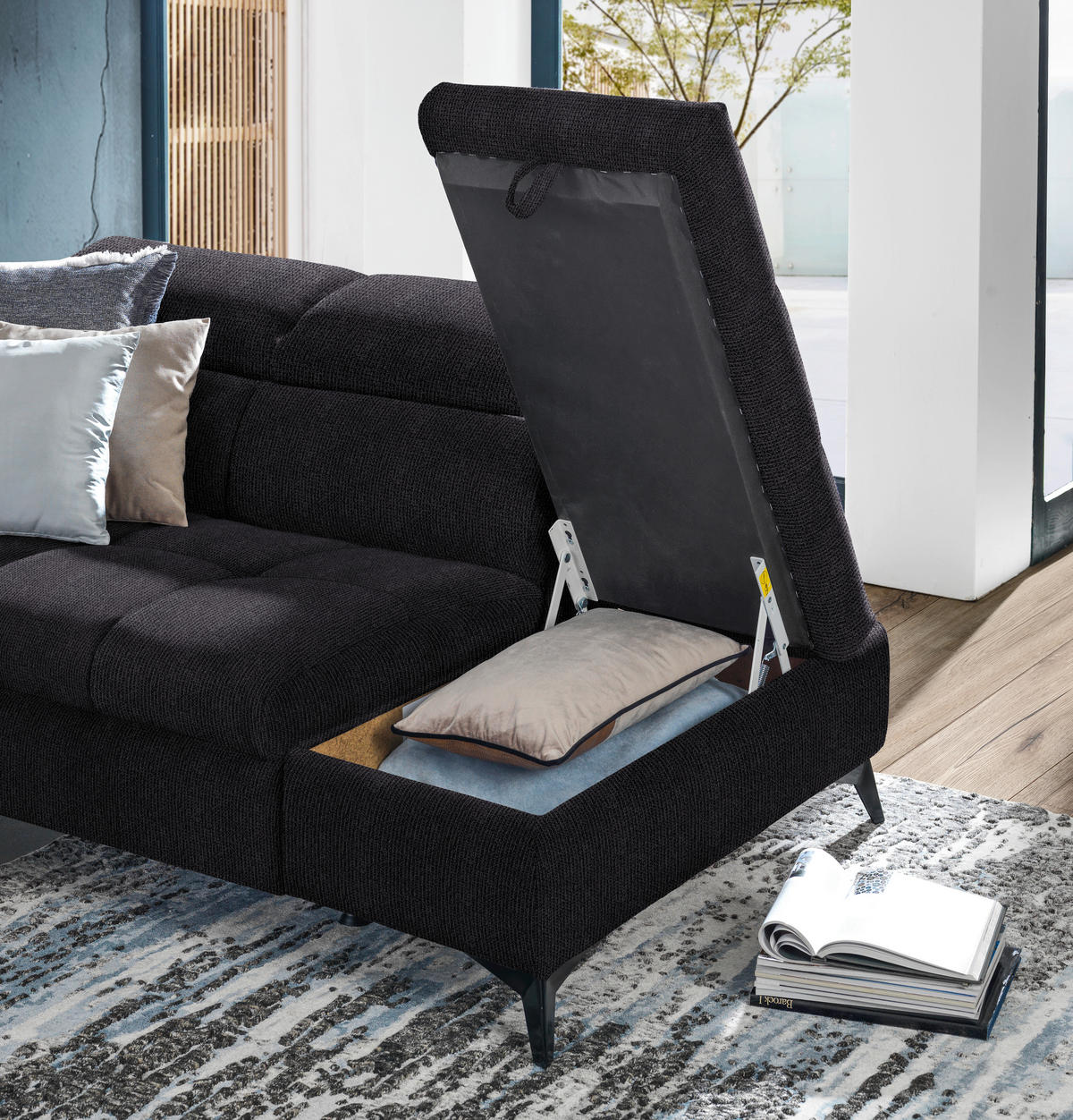 ECKSOFA in Mikrofaser Schwarz  - Schwarz, Design, Kunststoff/Textil (279/210cm) - Stylife