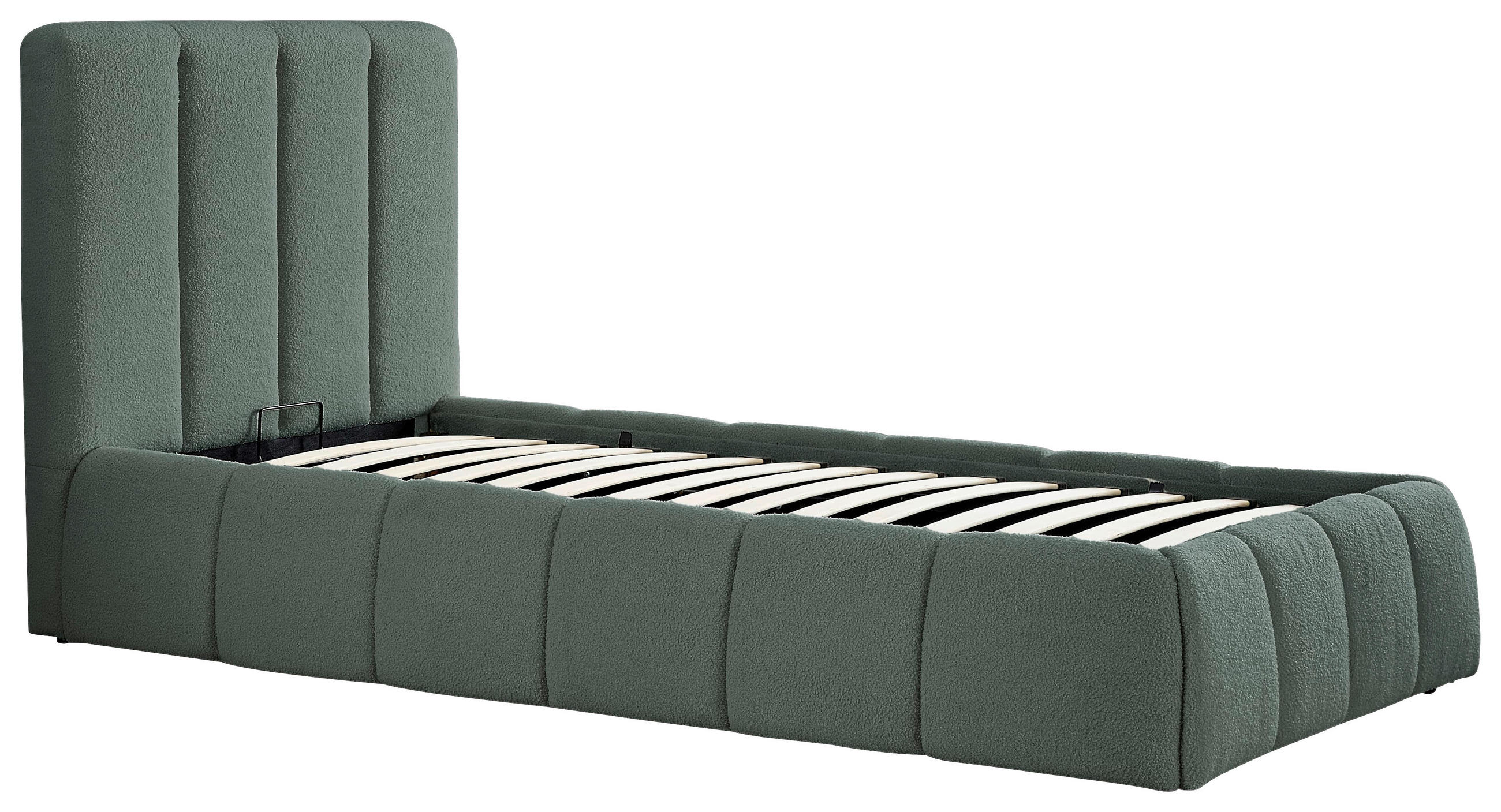 POLSTERBETT 90/200 cm, inkl. gepolstertes Kopfteil, Lattenrost, Bettkasten,  in Grün  - Schwarz/Naturfarben, Design, Holz/Kunststoff (90/200cm) - Boxxx