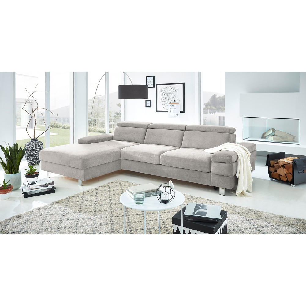 ECKSOFA Silberfarben Webstoff  - Silberfarben, KONVENTIONELL, Textil/Metall (260/82/182cm) - Trendmanufaktur