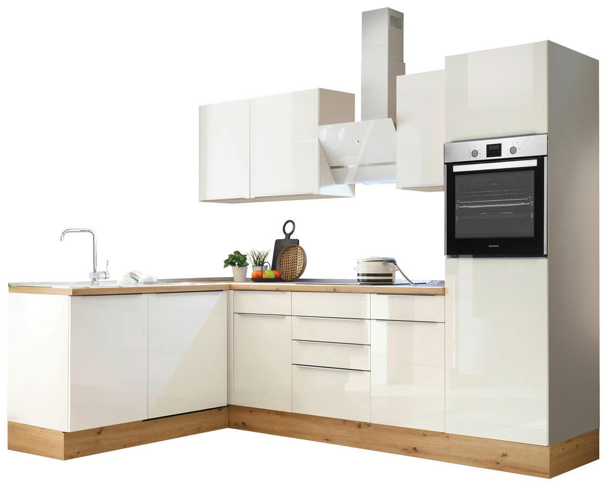 HÖRNKÖK 280/170 cm  i vit, vit högglans  - vit/aluminiumfärg, Lifestyle, trämaterial/plast (280/170cm) - Respekta