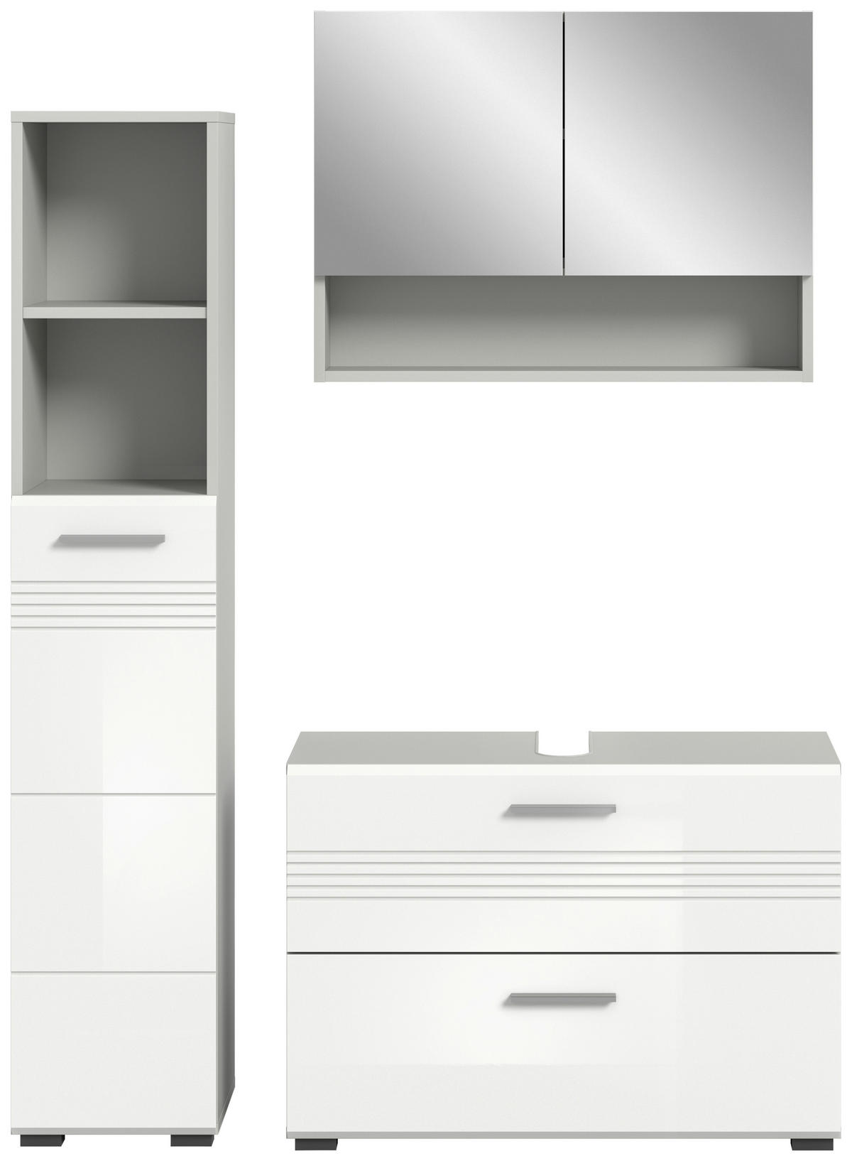 BADEZIMMER 3-teilig  in 110 cm  - Chromfarben/Weiß Hochglanz, MODERN, Holzwerkstoff/Kunststoff (110cm) - MID.YOU
