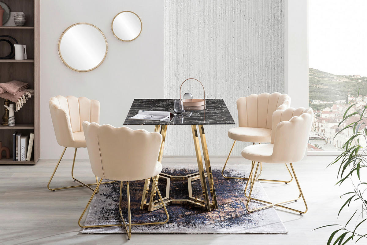 ESSTISCH in Glas 160/90/76 cm  - Goldfarben/Schwarz, MODERN, Glas/Metall (160/90/76cm) - Livetastic