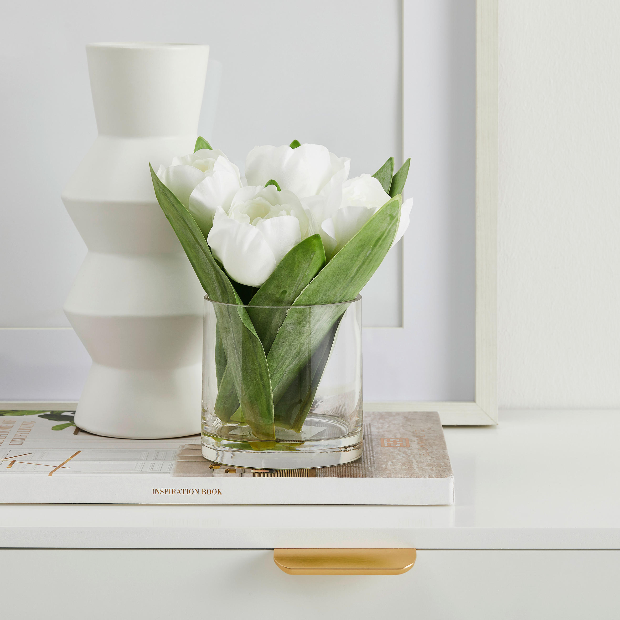Tulpenstrauß in Glasvase Tulpe  - Transparent/Weiß, Basics, Glas/Kunststoff (17/16/19cm)