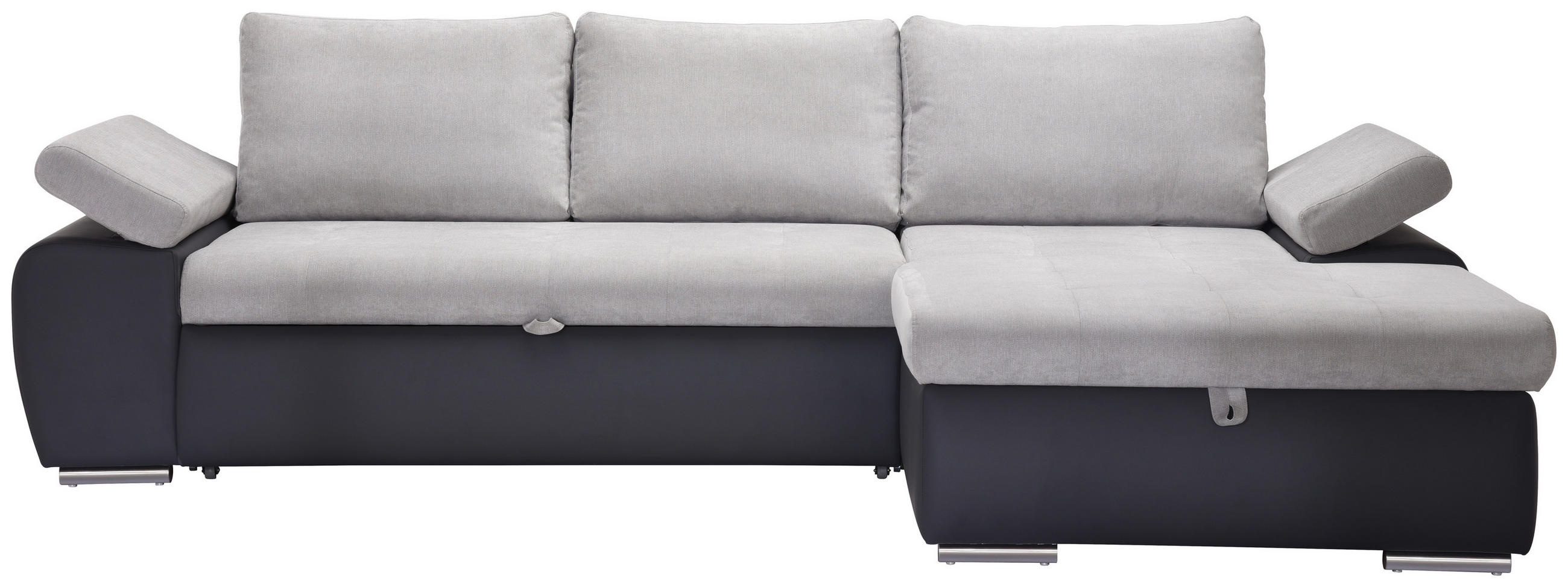 ECKSOFA Hellgrau, Dunkelgrau Flachgewebe Rückenkissen, Armlehnenkissen, Bettkasten, Schlaffunktion, Rücken echt, Armteilverstellung  - Dunkelgrau/Hellgrau, Design, Kunststoff/Textil (271/175cm) - Livetastic