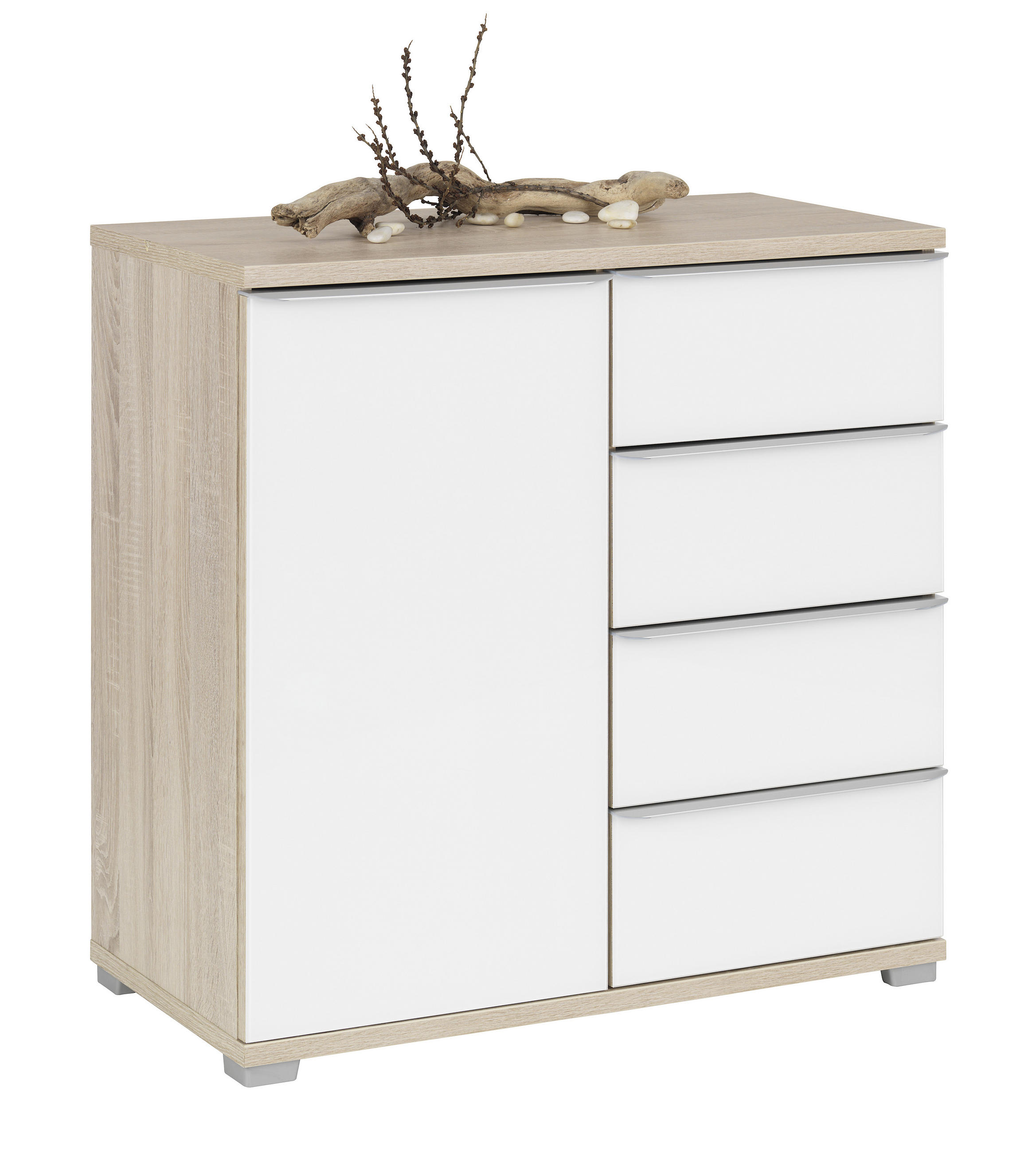 KOMMODE  in 80/80/40 cm  - Alufarben/Weiß, Design, Glas/Holzwerkstoff (80/80/40cm) - Moderano