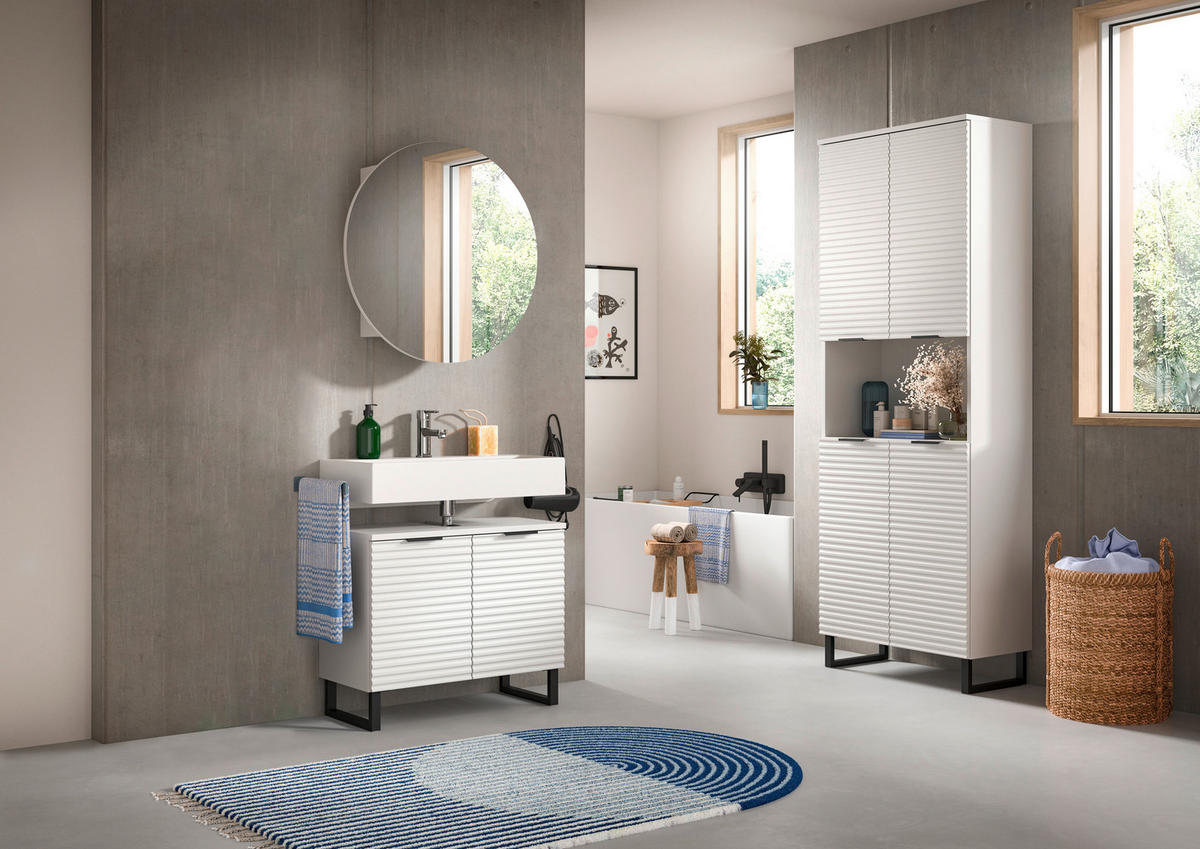 BADEZIMMER 3-teilig  in 140 cm  - Schwarz/Weiß, MODERN, Holzwerkstoff/Metall (140cm) - MID.YOU