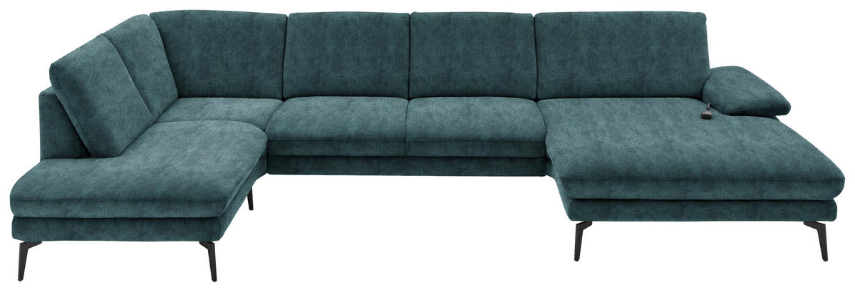 WOHNLANDSCHAFT in Velours Petrol  - Petrol/Schwarz, Design, Textil/Metall (208/344/180cm) - Dieter Knoll