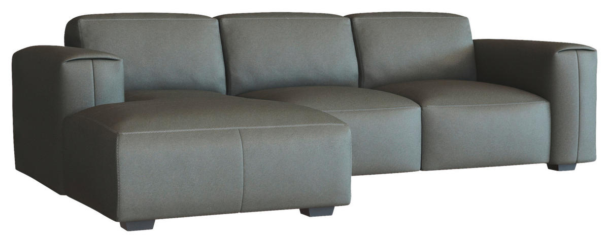 ECKSOFA Dunkelgrau Echtleder  - Dunkelgrau/Schwarz, Design, Leder/Holz (171/251cm) - Livetastic